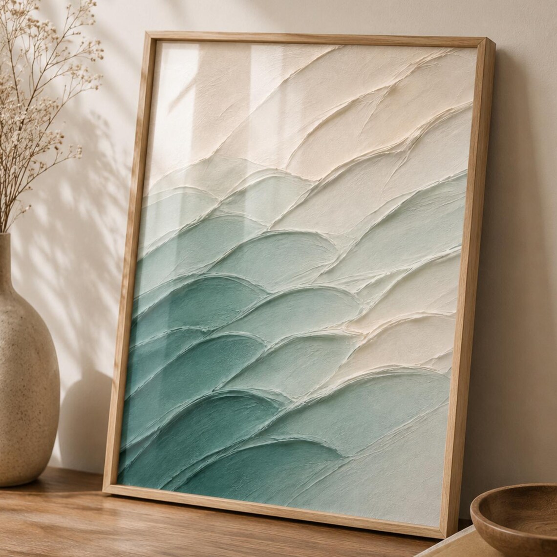 Sage Green Beige Abstract Brushstroke Waves Poster Textured Neutral Art