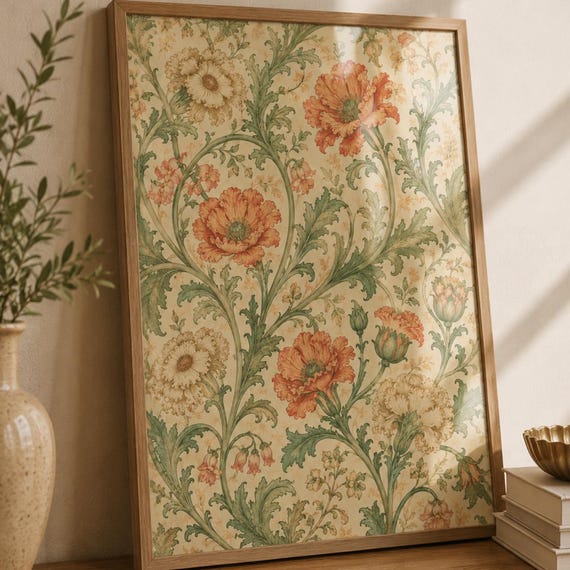 Vintage Botanical Floral Wall Art Print Antique Poppy Flowers Poster Cottagecore Decor Victorian Garden Artwork French Country