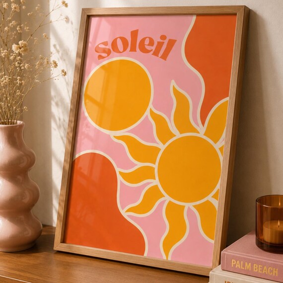 Soleil Retro Orange Sun 70s Typography Summer Sunshine Poster