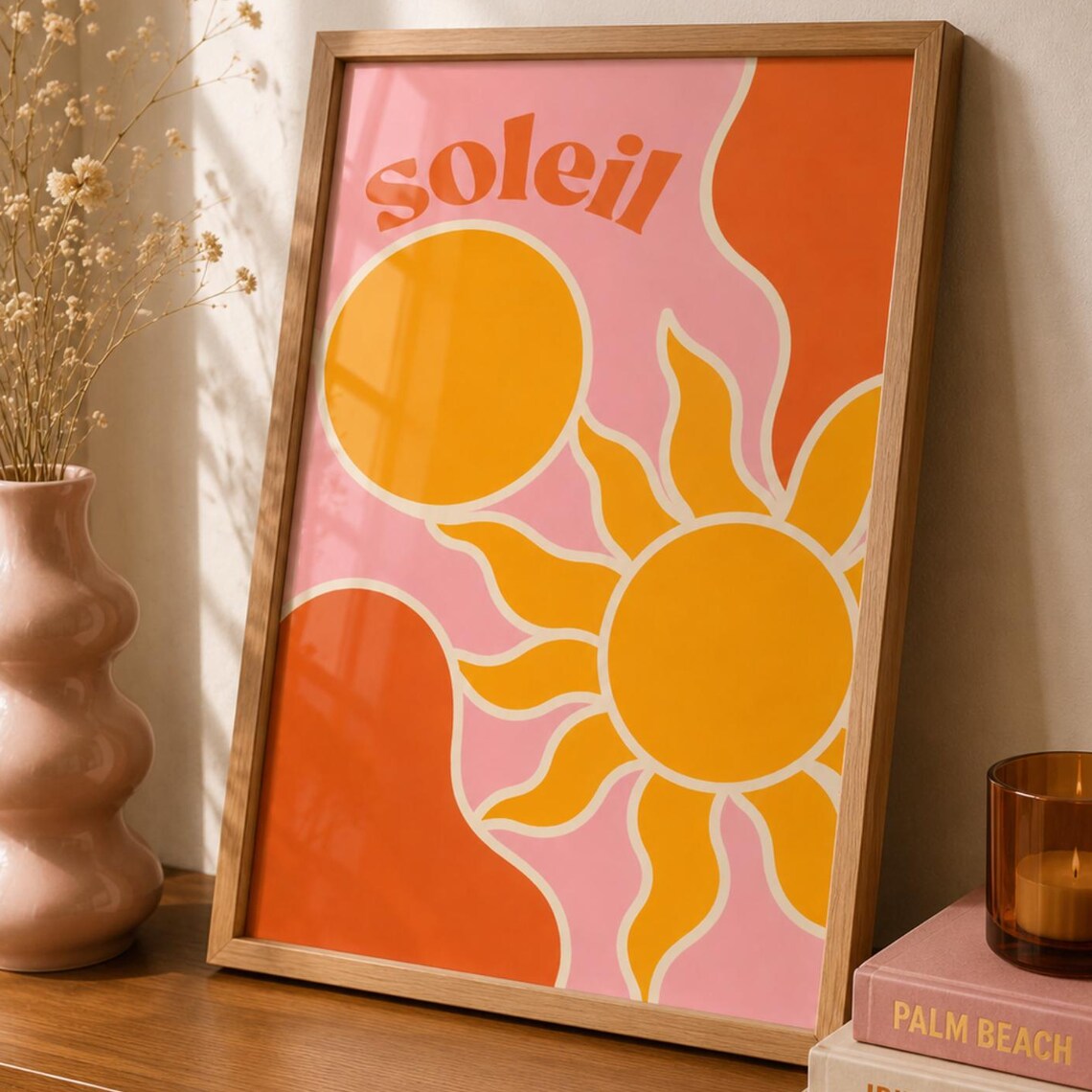 Soleil Retro Orange Sun 70s Typography Summer Sunshine Poster