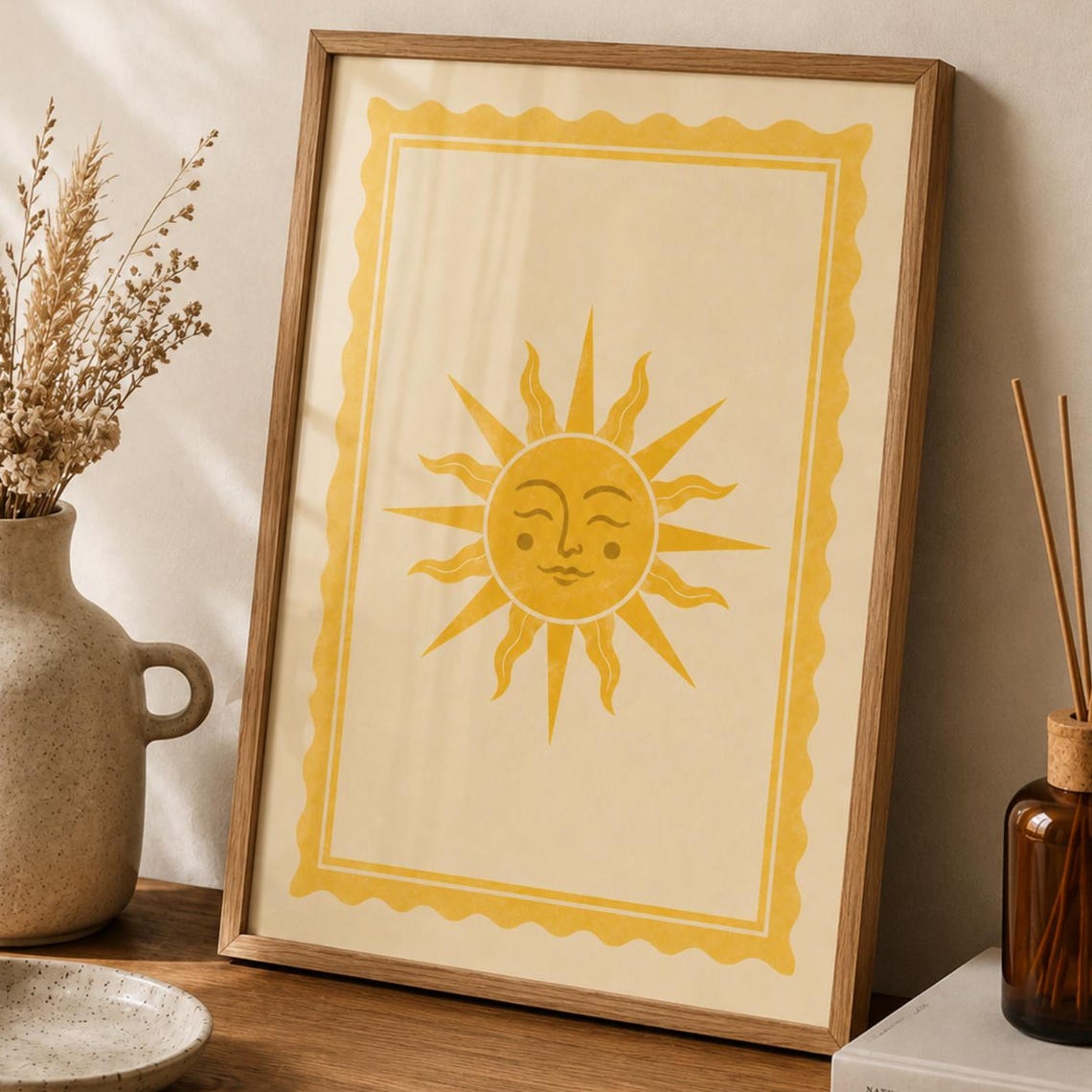 Vintage Sun Face Celestial Boho Printable Wall Art for a Sunny Home