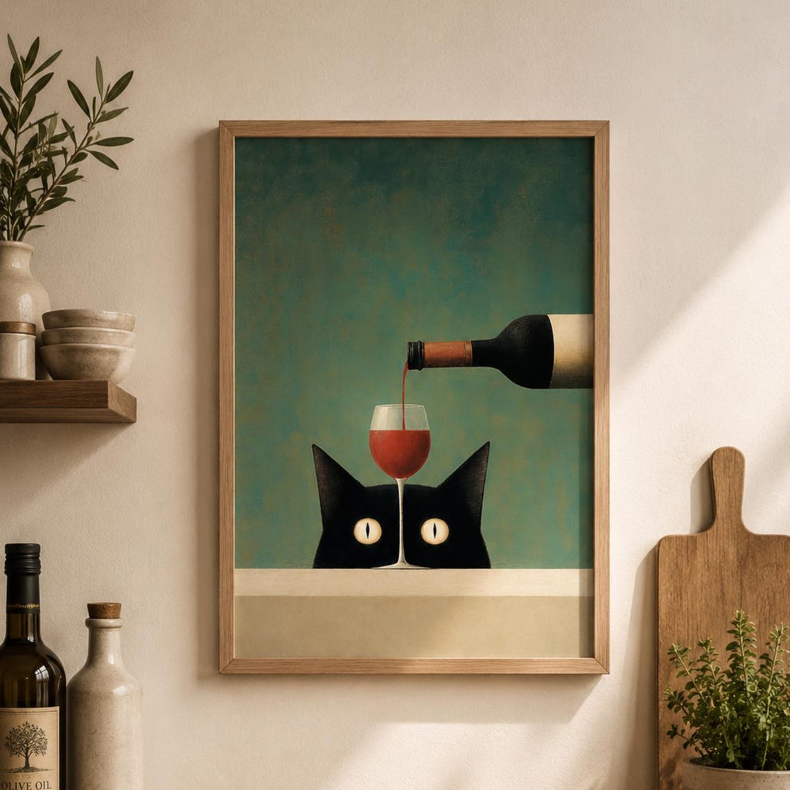 Black Cat Wine Poster Funny Wall Art Whimsical Kitchen Print Lover Gift Modern Decor Artwork