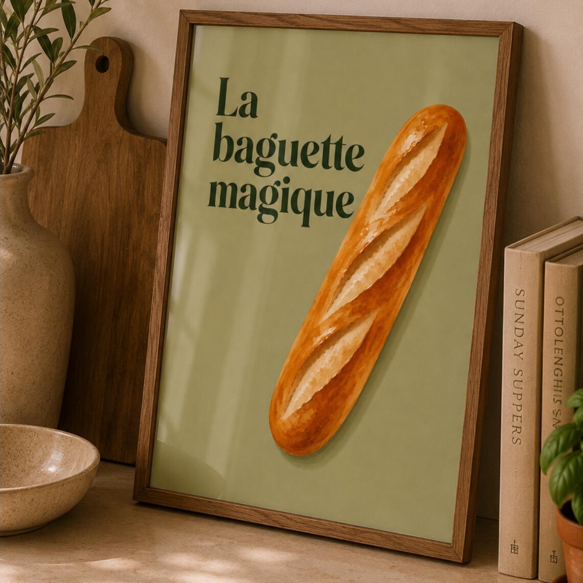 French Baguette Poster Print, Paris Cafe Minimalist