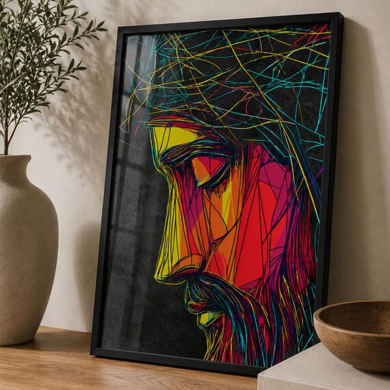 Jesus Christ Colorful Abstract Line Art Modern Christian Poster