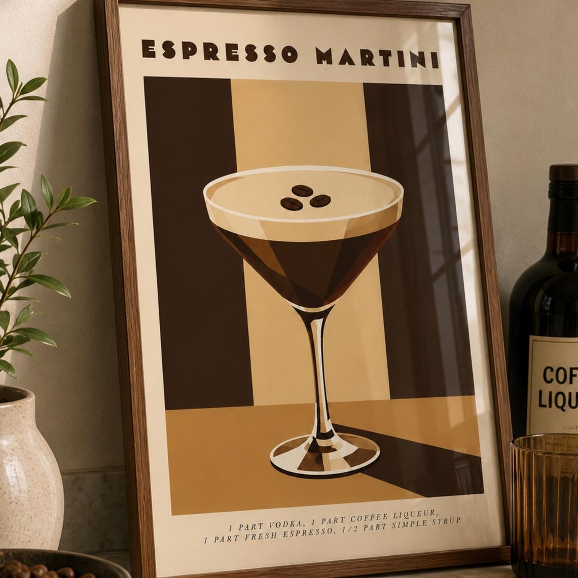 Espresso Martini Recipe Poster Retro Cocktail Bar Kitchen Art