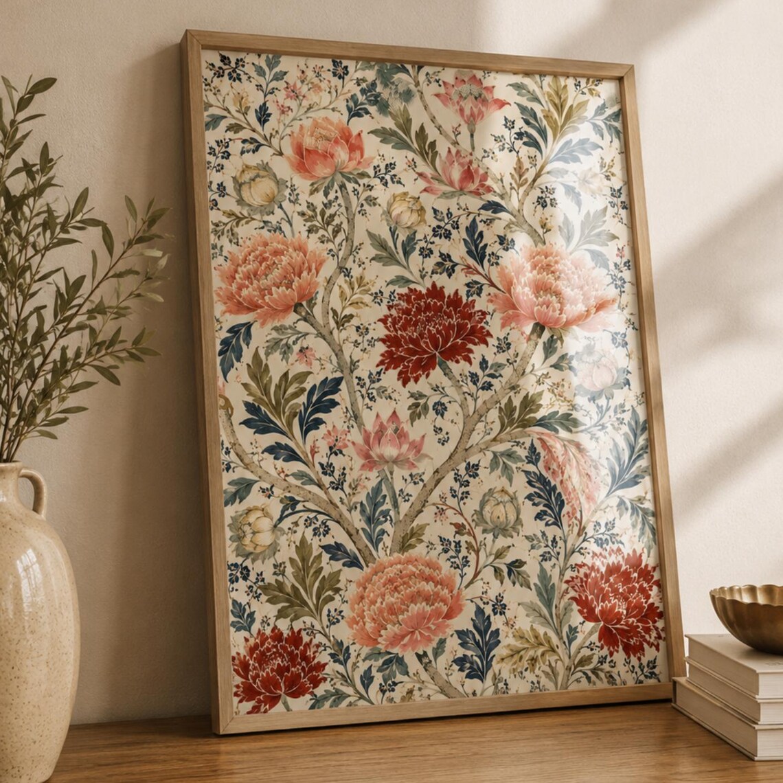 Antique Peony Rose Floral Trellis Botanical Vintage Wall Poster