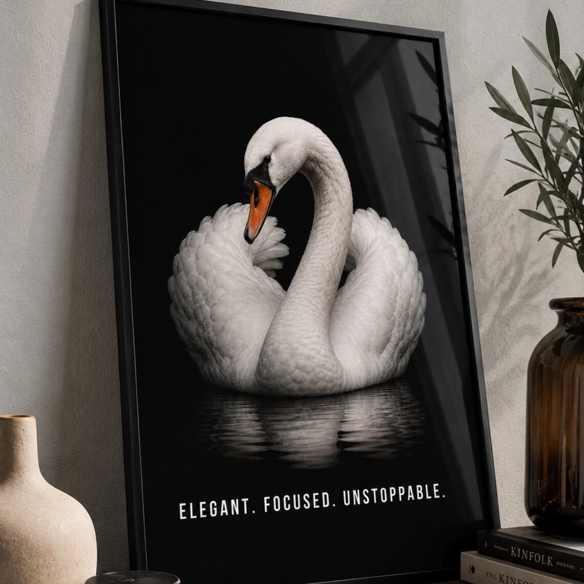 Elegant Swan Wildlife Motivational Focus Quote Bird Art Poster