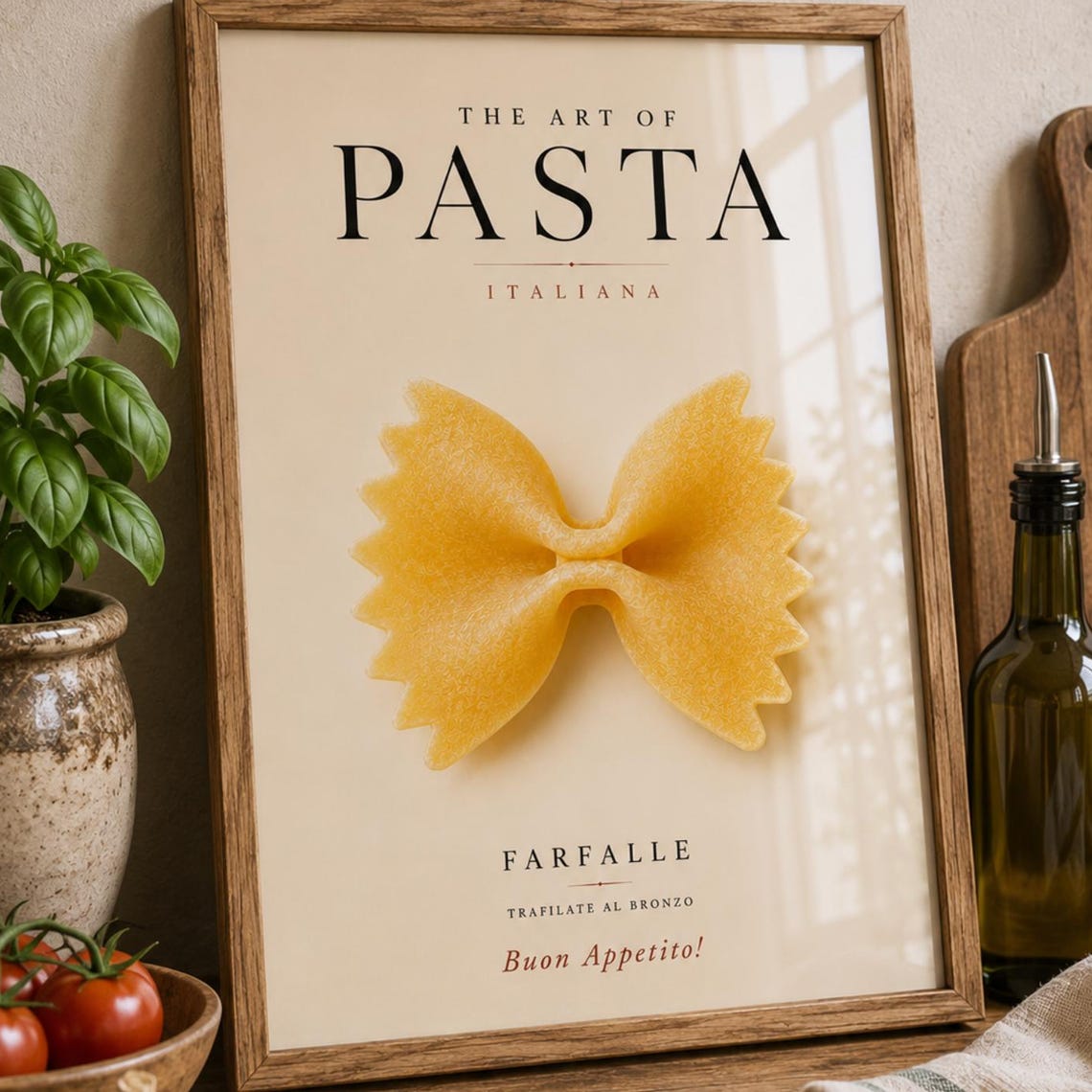 Farfalle Wall Art Print Italian Pasta Poster Minimalist Kitchen Decor Food Lover Gift Modern