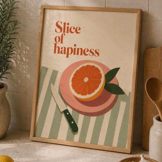 Slice Of Happiness Orange Art Print, Retro Fruit