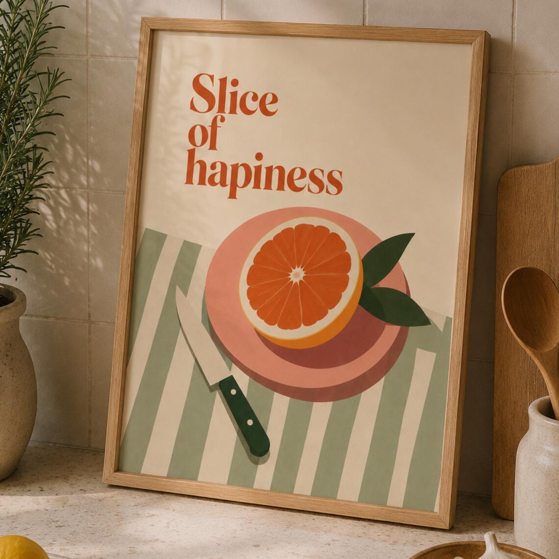 Slice Of Happiness Orange Art Print, Retro Fruit
