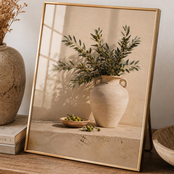 Olive Branch Wall Art Print Mediterranean Kitchen Decor Tree Poster Rustic Farmhouse Botanical Artwork