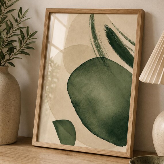 Abstract Green Wall Art Print Minimalist Botanical Poster Modern Organic Shape Artwork Neutral Sage Home Decor