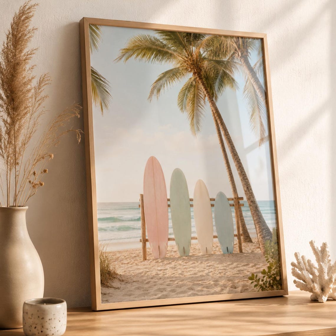 Pastel Surfboards Beach Poster Palm Trees Coastal Surf Wall Decor