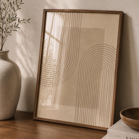 Minimalist Geometric Wall Art Print Neutral Abstract Poster Scandinavian Japandi Decor Modern Beige Line