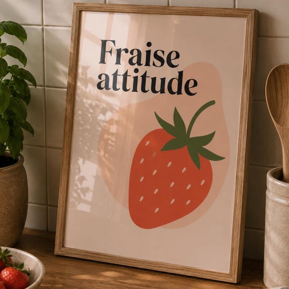 Strawberry Kitchen Wall Art French Fruit Poster Modern Decor Minimalist Food Print Lover Gift