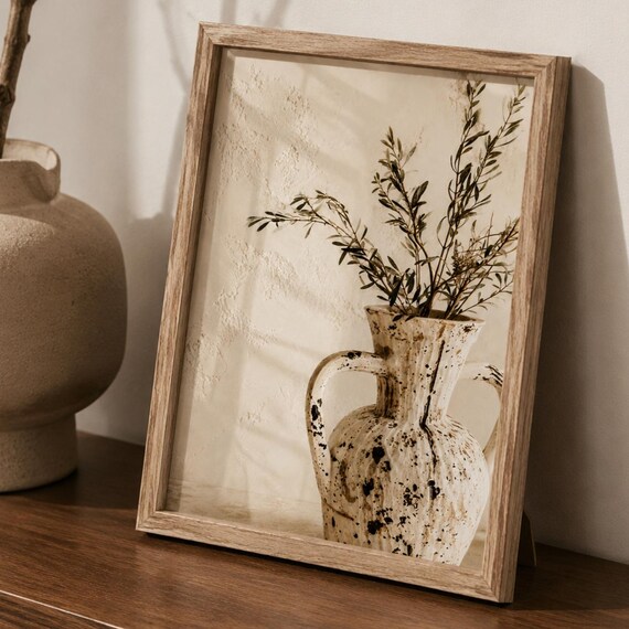 Rustic Ceramic Vase Dried Branches Neutral Minimal Decor Poster