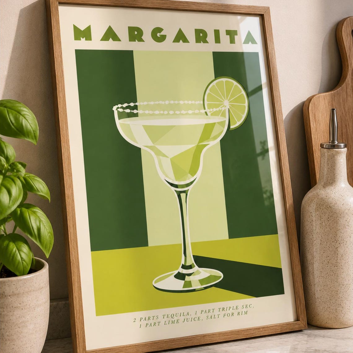 Margarita Cocktail Wall Art Minimalist Drink Poster Green Kitchen Decor Home Bar Print Citrus Beverage Illustration