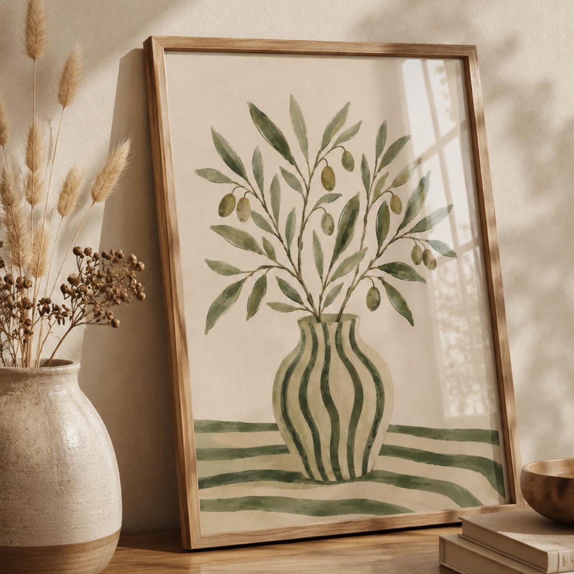 Olive Branch Wall Art Mediterranean Botanical Print Tree Vase Poster Vintage Kitchen Decor Tuscan
