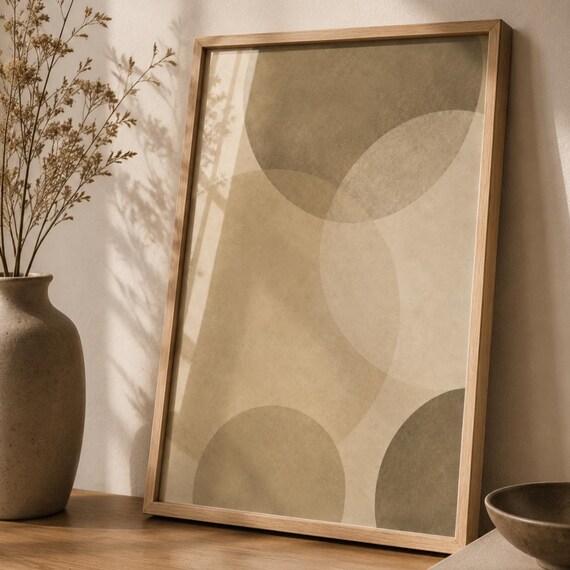 Neutral Abstract Wall Art Print Beige Geometric Poster Minimalist Circle Artwork Japandi Scandinavian Decor