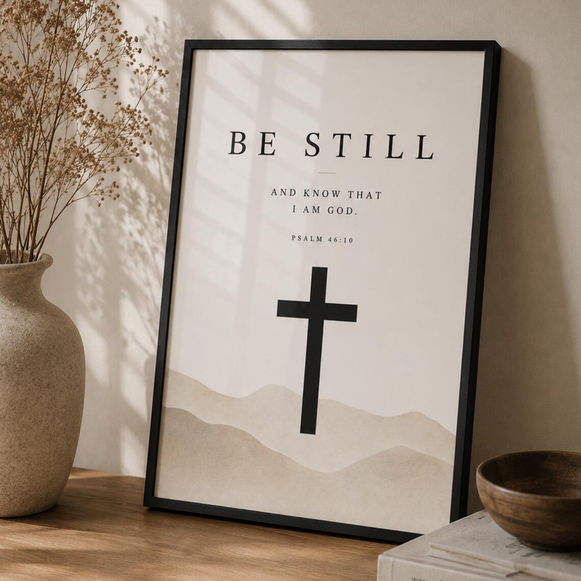 Be Still Psalm 46:10 Bible Verse Cross Minimal Christian Poster