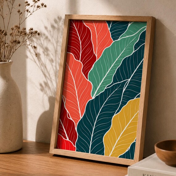 Tropical Leaf Pattern Colorful Botanical Jungle Modern Wall Poster
