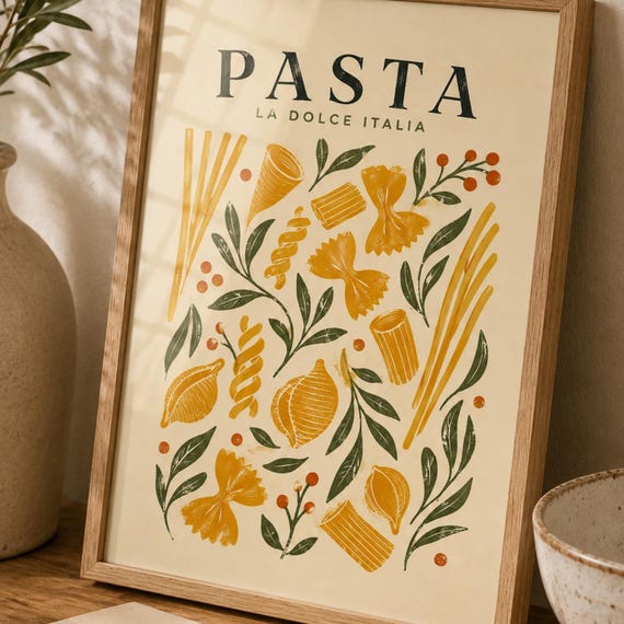 Pasta Kitchen Art Print, Italian Food Poster