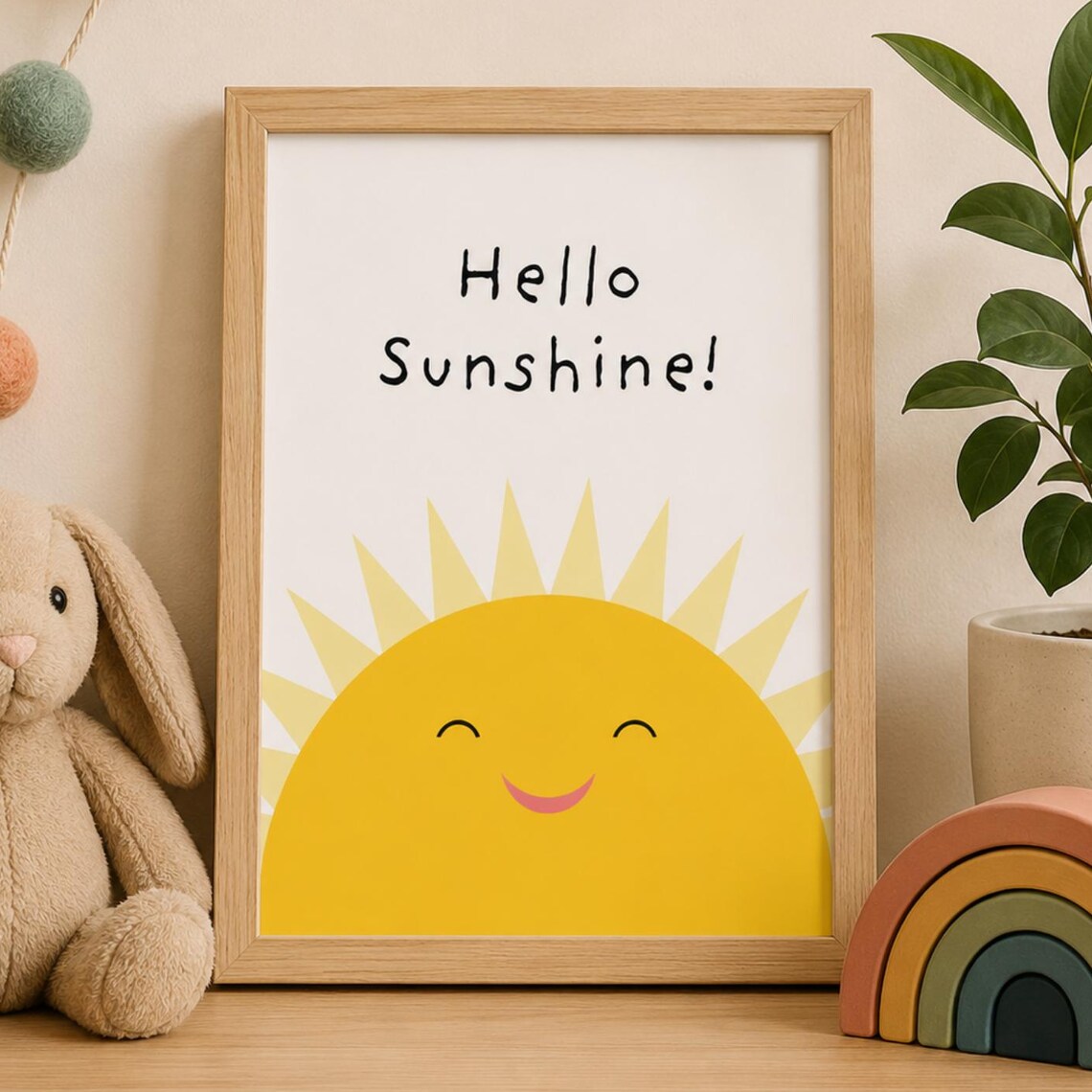 Hello Sunshine Smiling Sun Cute Kids Cheerful Nursery Art Poster