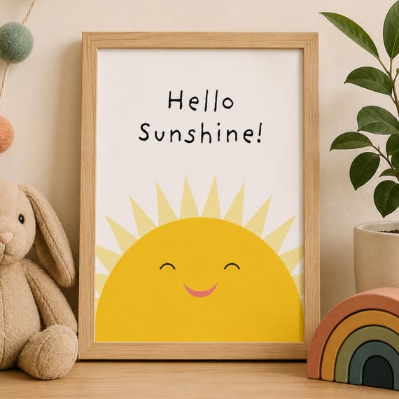 Sun Nursery Wall Art Print Hello Sunshine Poster Cute Kids Room Decor Minimalist Baby Artwork Playroom