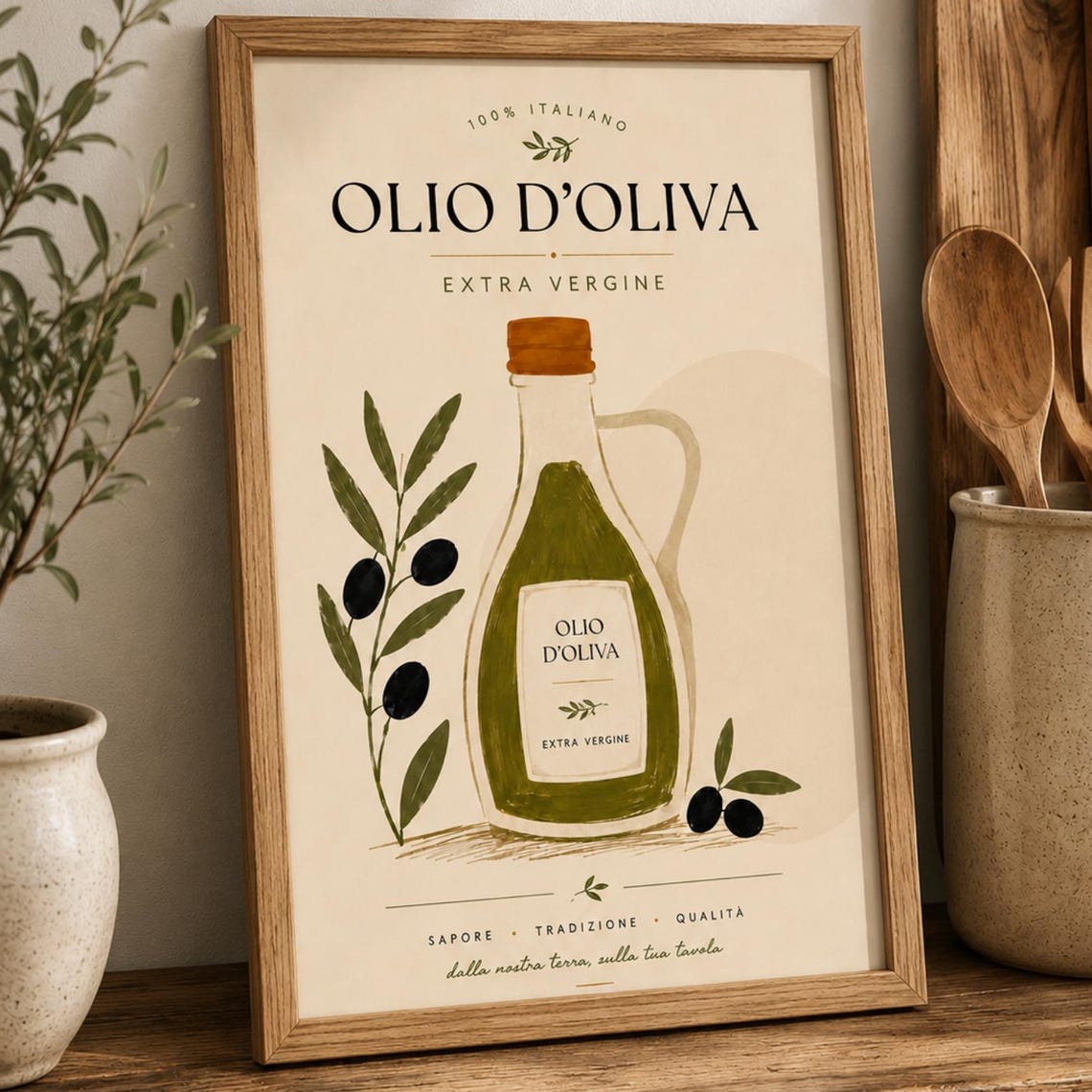 Olio D'Oliva Extra Vergine Italian Olive Oil Bottle Kitchen Poster