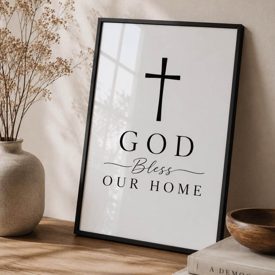 God Bless Our Home Cross Minimal Christian Home Decor Poster