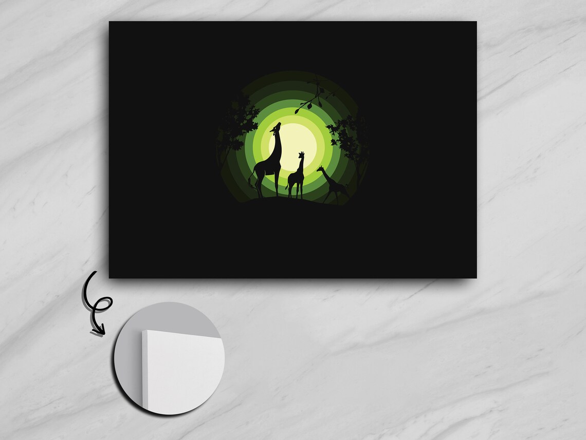 Giraffe Family Under the Green Sunshade, Contemporary Decor