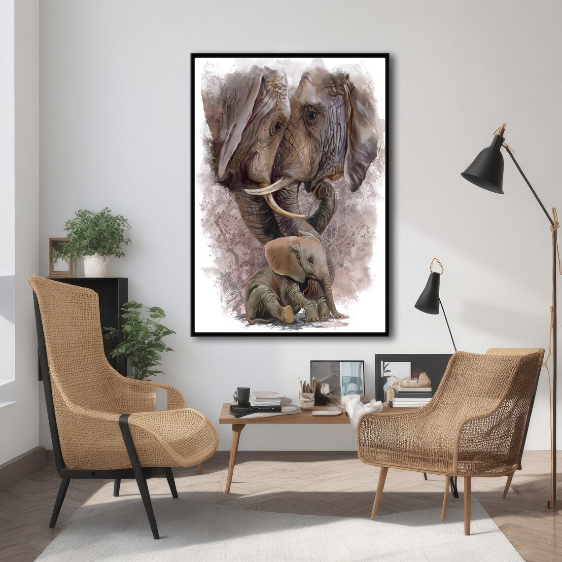 Elephant Family Painting, Heartwarming Animal Art - Image 4
