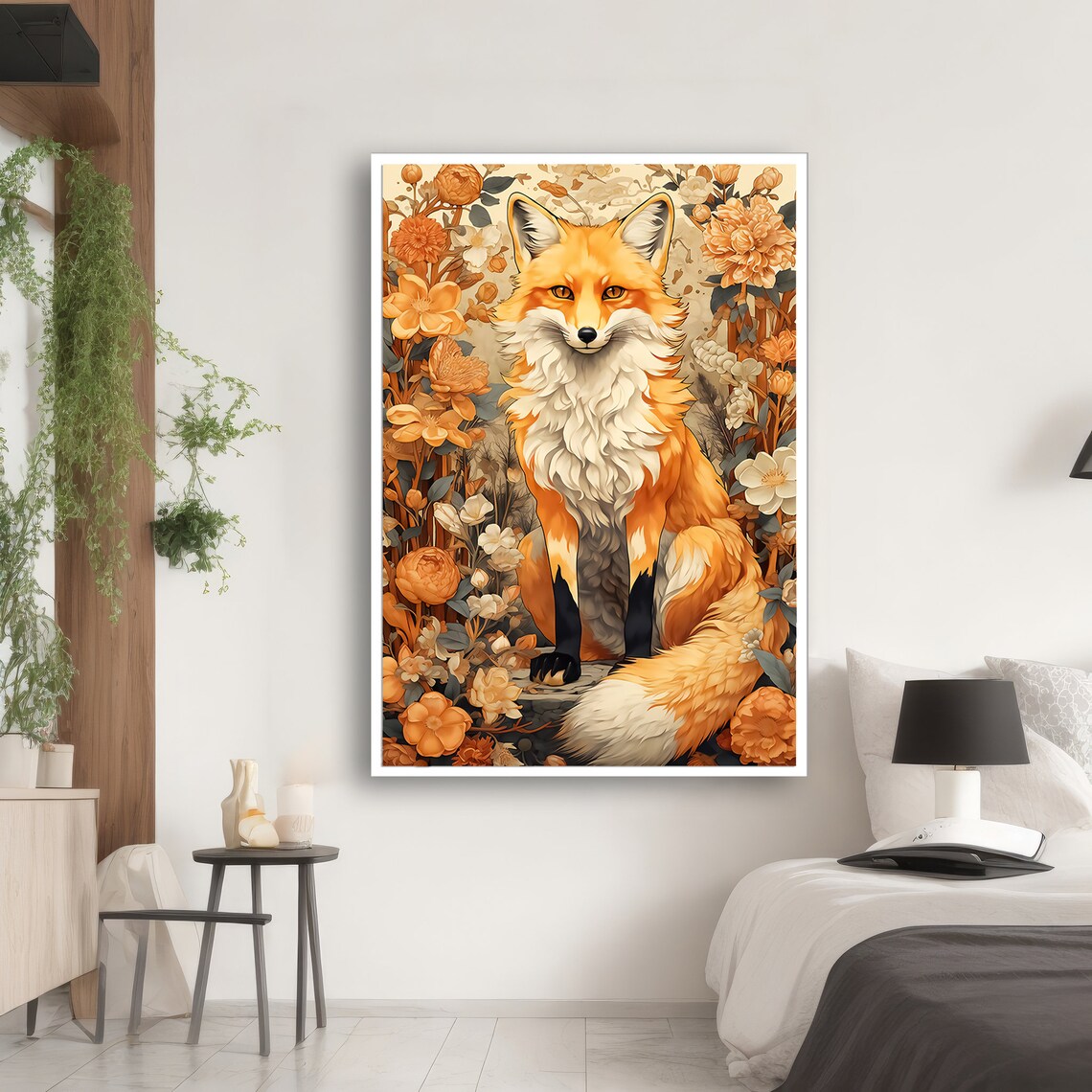 Charming Fox And Flowers Painting, Animal Lovers - Image 2