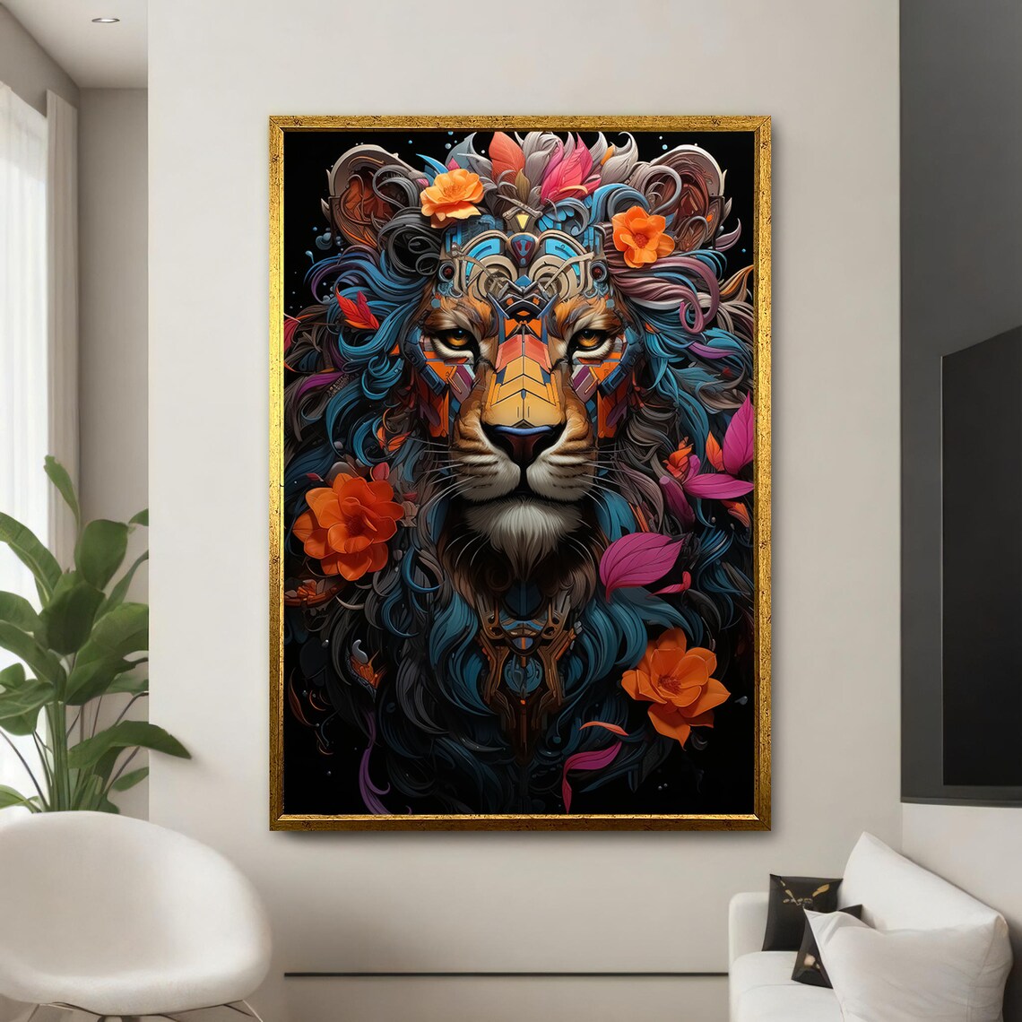 Geometric Lion Painting, Animal Art Gift - Image 5