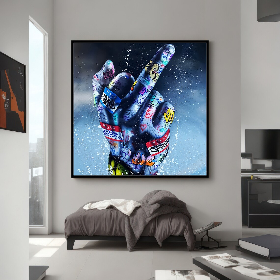Bold Graffiti Middle Finger Gesture, Urban Decor - Image 4