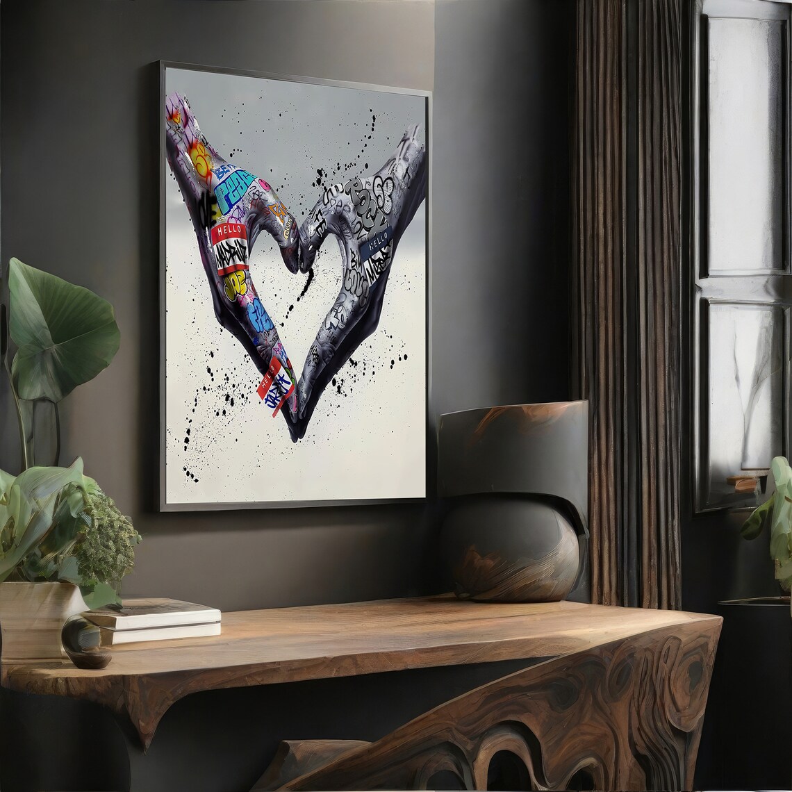 Graffiti Art Heart Hand Gesture, Urban Decor
