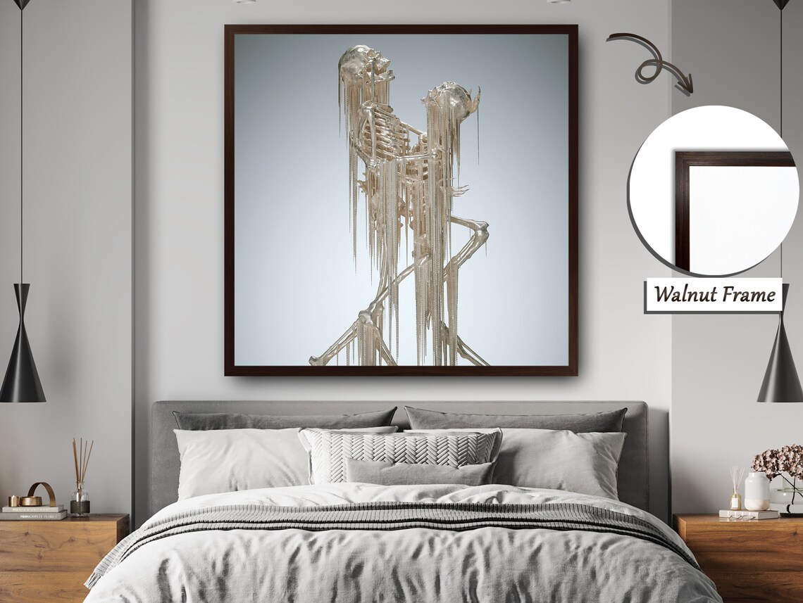 Embracing Skeleton Couple, Celestial Love Art Print