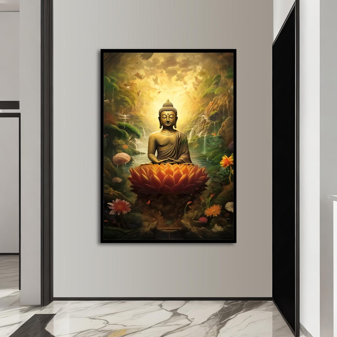 Buddha With Flowers, Zen Spiritual Artwork - Image 4