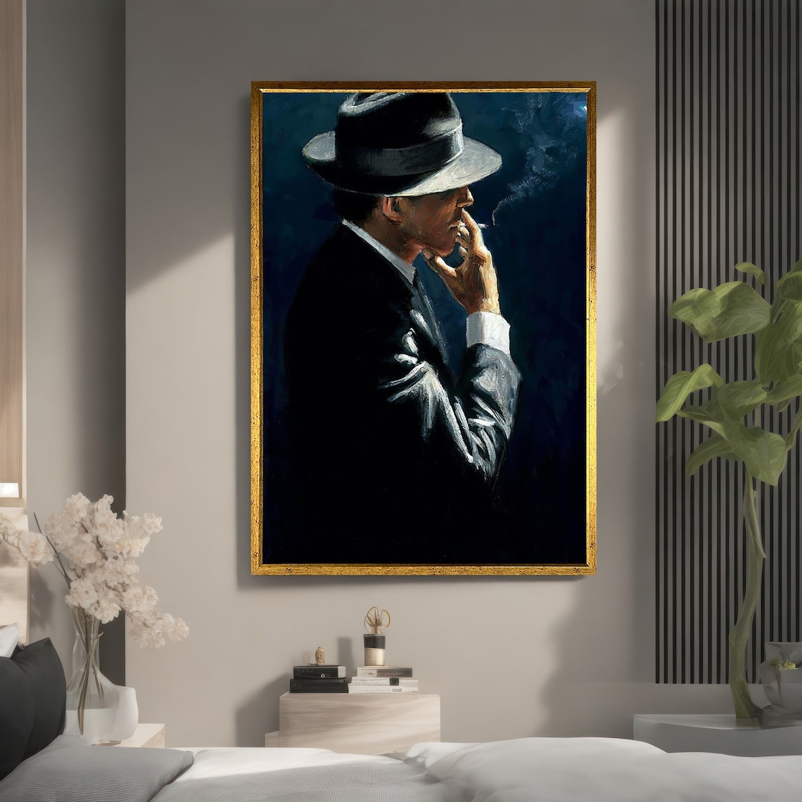 Vintage Man In Suit With Hat, Modern Painting - Image 5