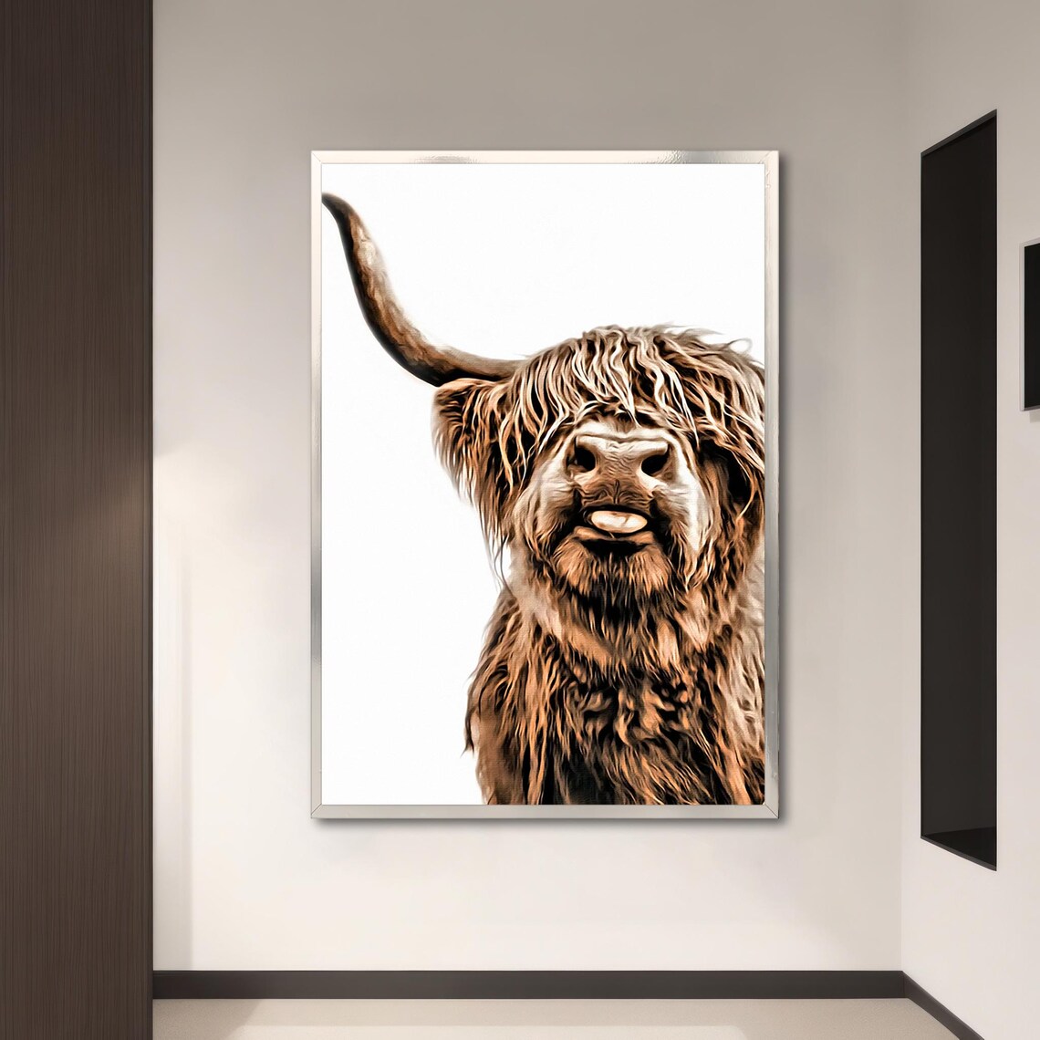 Highland Cow Landscape, Rustic Nordic Decor Poster - Image 3