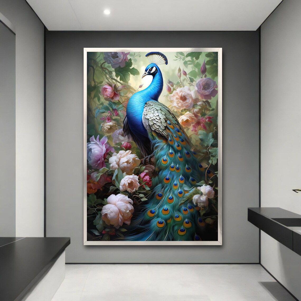 Majestic Peacock Painting, Elegant Animal Art - Image 3