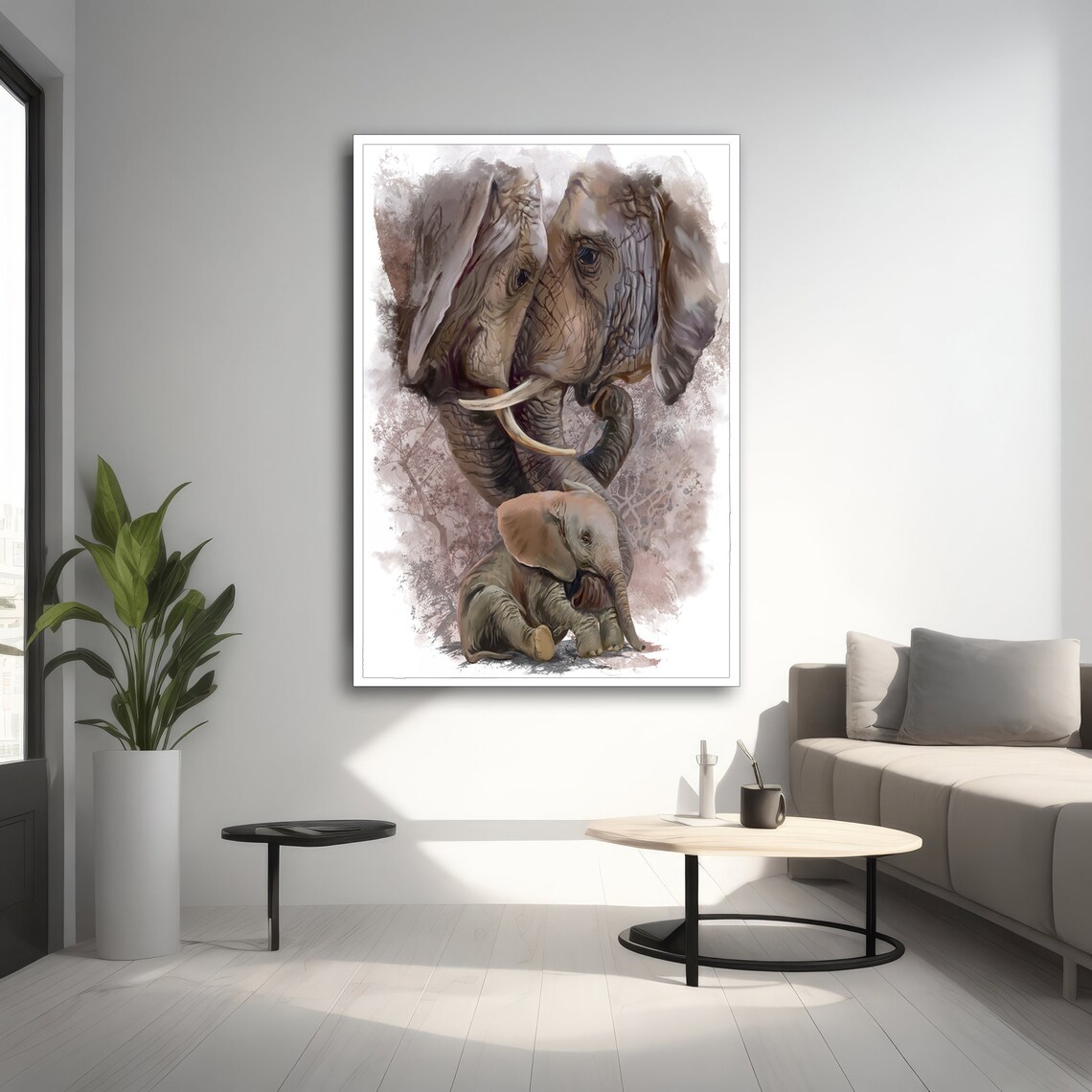 Elephant Family Painting, Heartwarming Animal Art - Image 2
