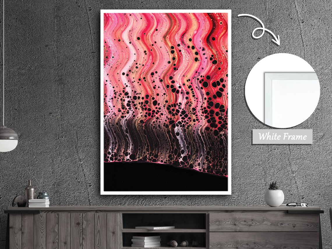 Red To Black Gradient Slalom Lines, Dots Wall Art - Image 3