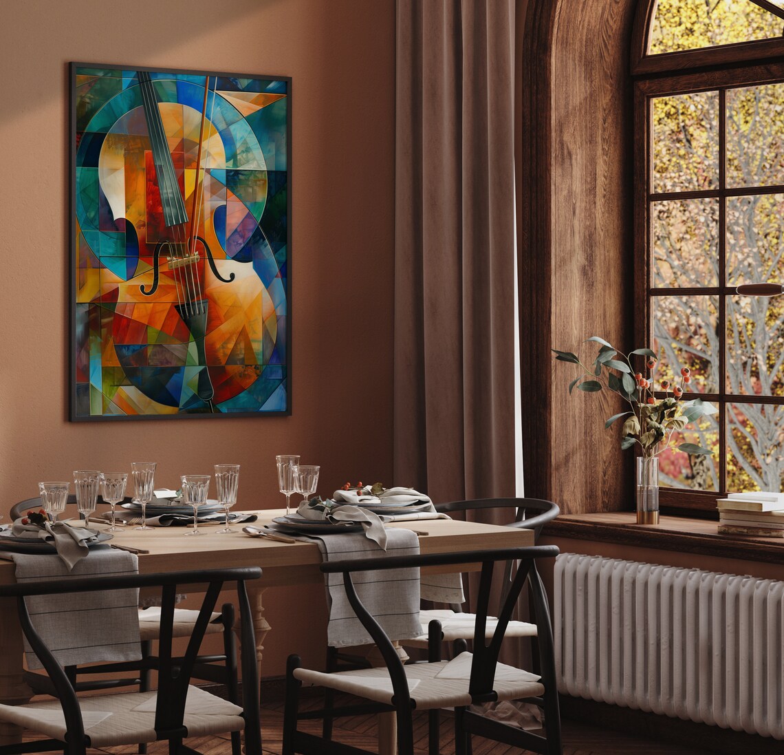 Cubist Cello in Bold Geometric Colors for Music Lovers Poster - Image 2