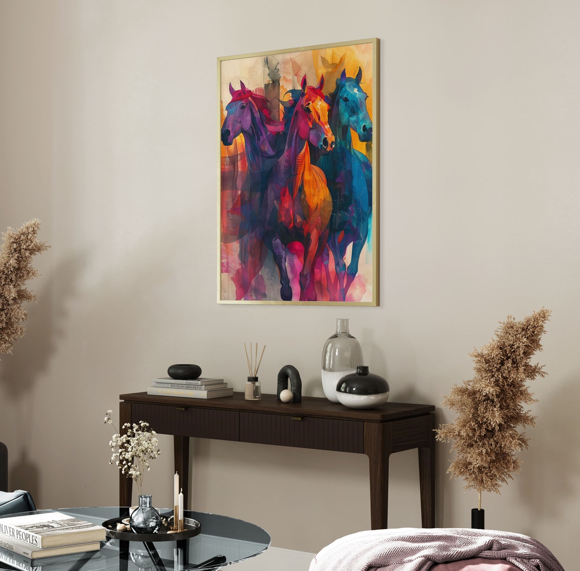 Three Galloping Horses in Vivid Color Abstract Equestrian Poster - Image 3