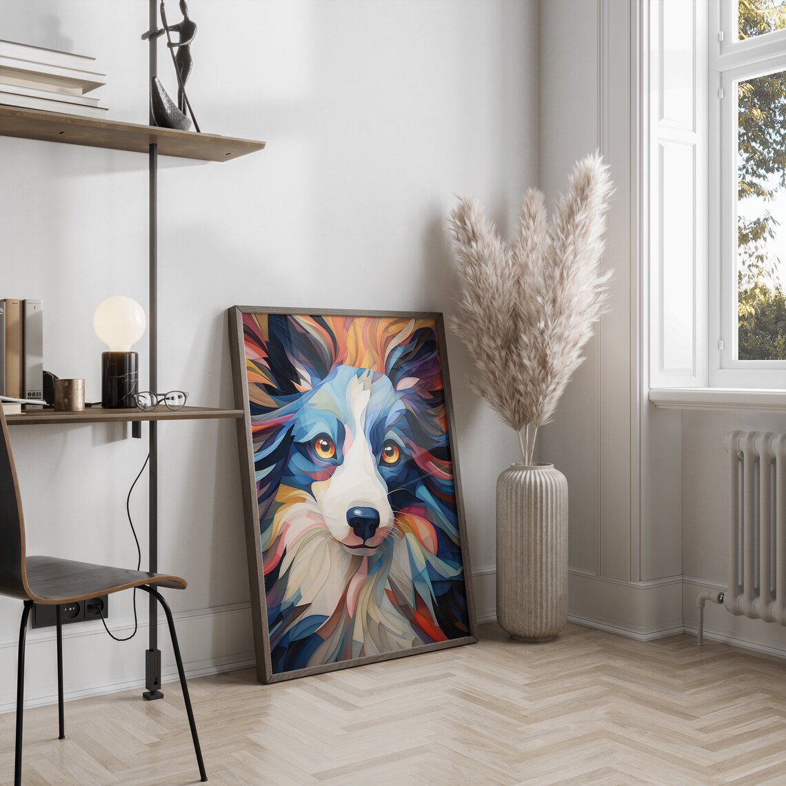 Colorful Border Collie Dog Portrait Stylized Modern Pet Poster - Image 4