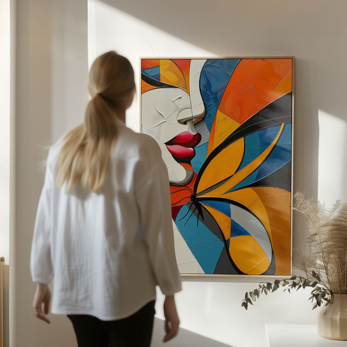 Abstract Woman Butterfly Portrait Vibrant Orange Blue Art Poster - Image 6