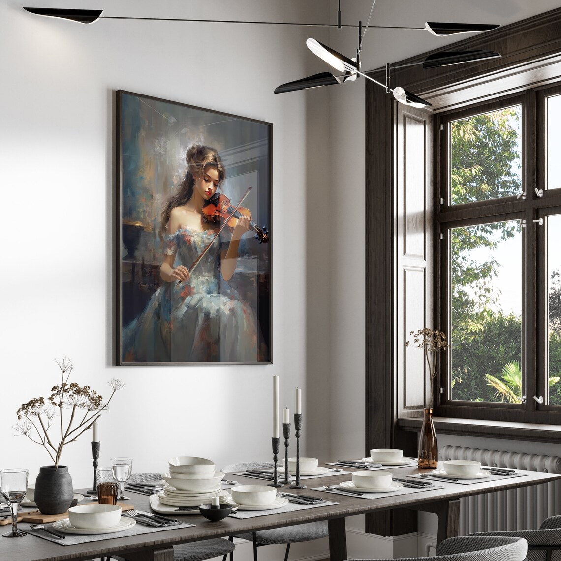 Elegant Lady Violinist in Flowing Gown Impressionist Art Poster - Image 6