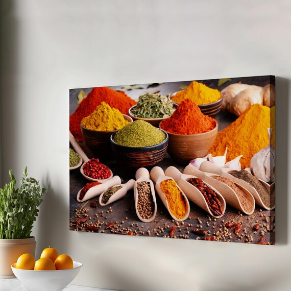 Colorful Spices In Wooden Bowls And Scoops Kitchen Still Life Photo Wall Art