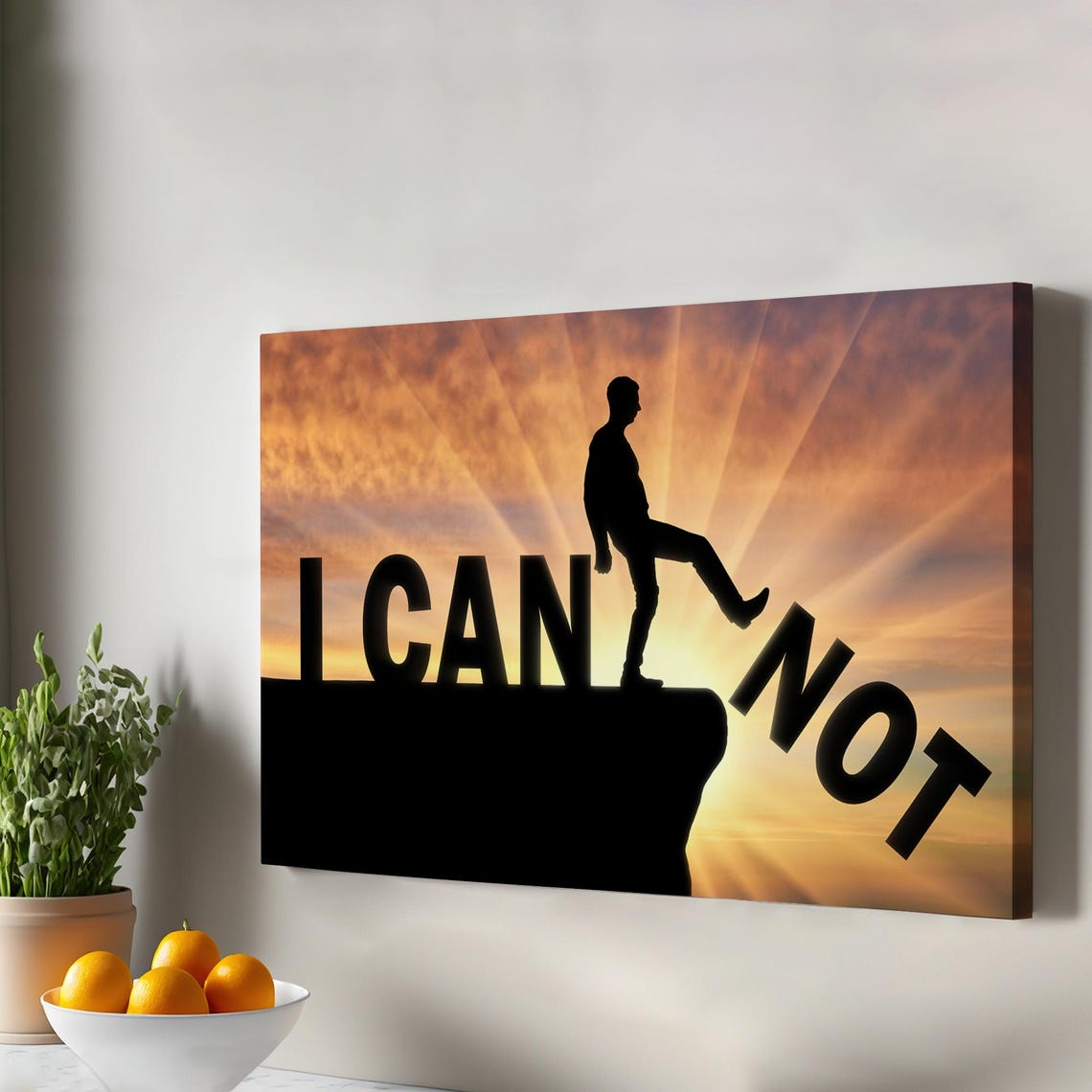 I Can Not Cliff Edge Silhouette Sunset Motivational Quote Poster